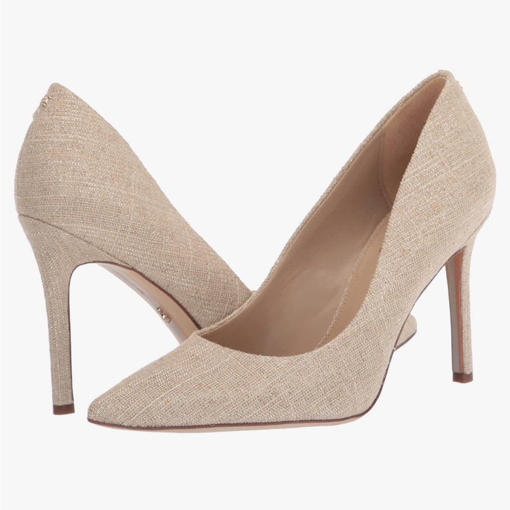 Sam Edelman Hazel Neutral Glitter Linen Pumps Stiletto Heels Size 10.5 New